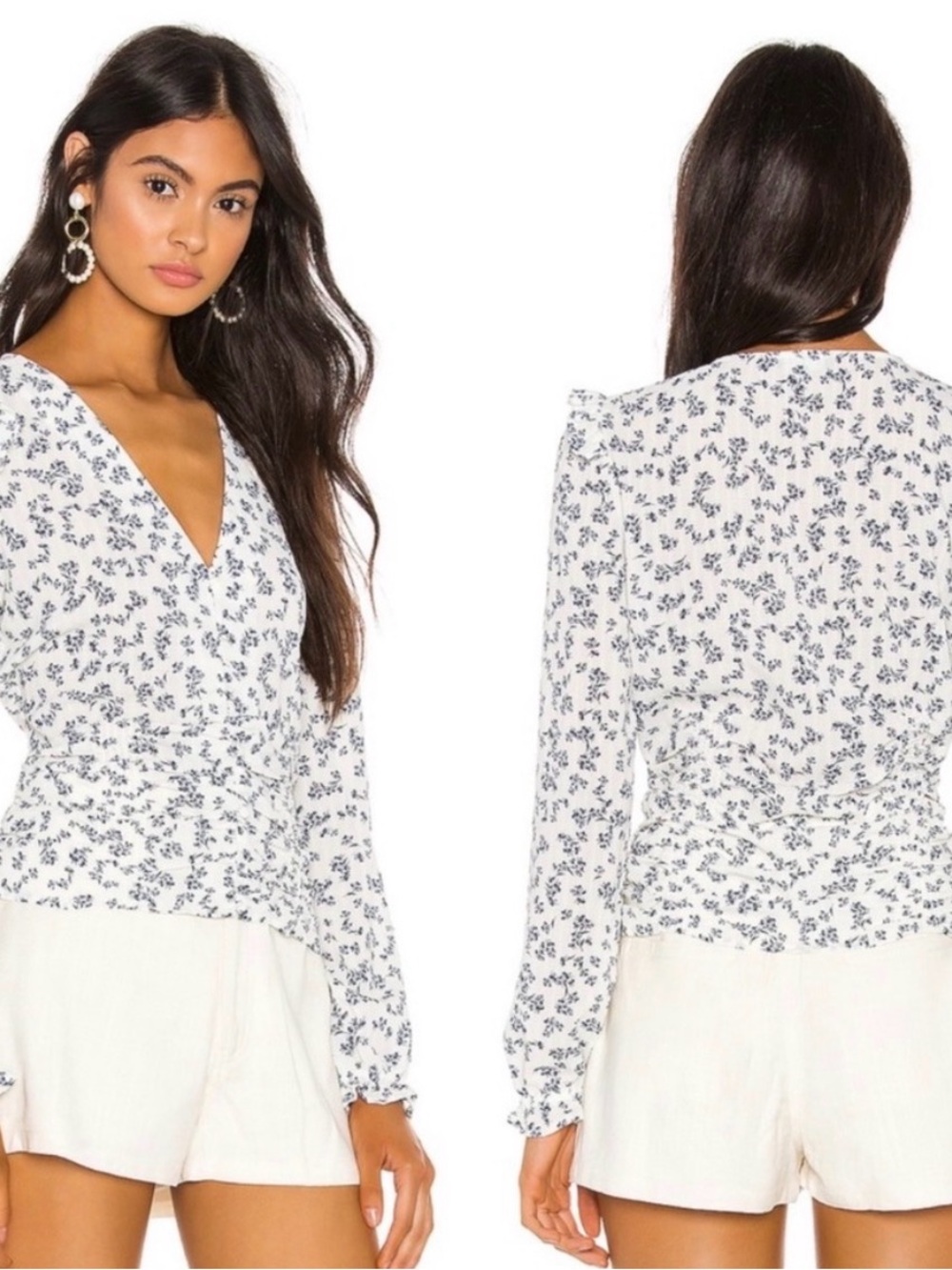 1. State floral smocked button crop top